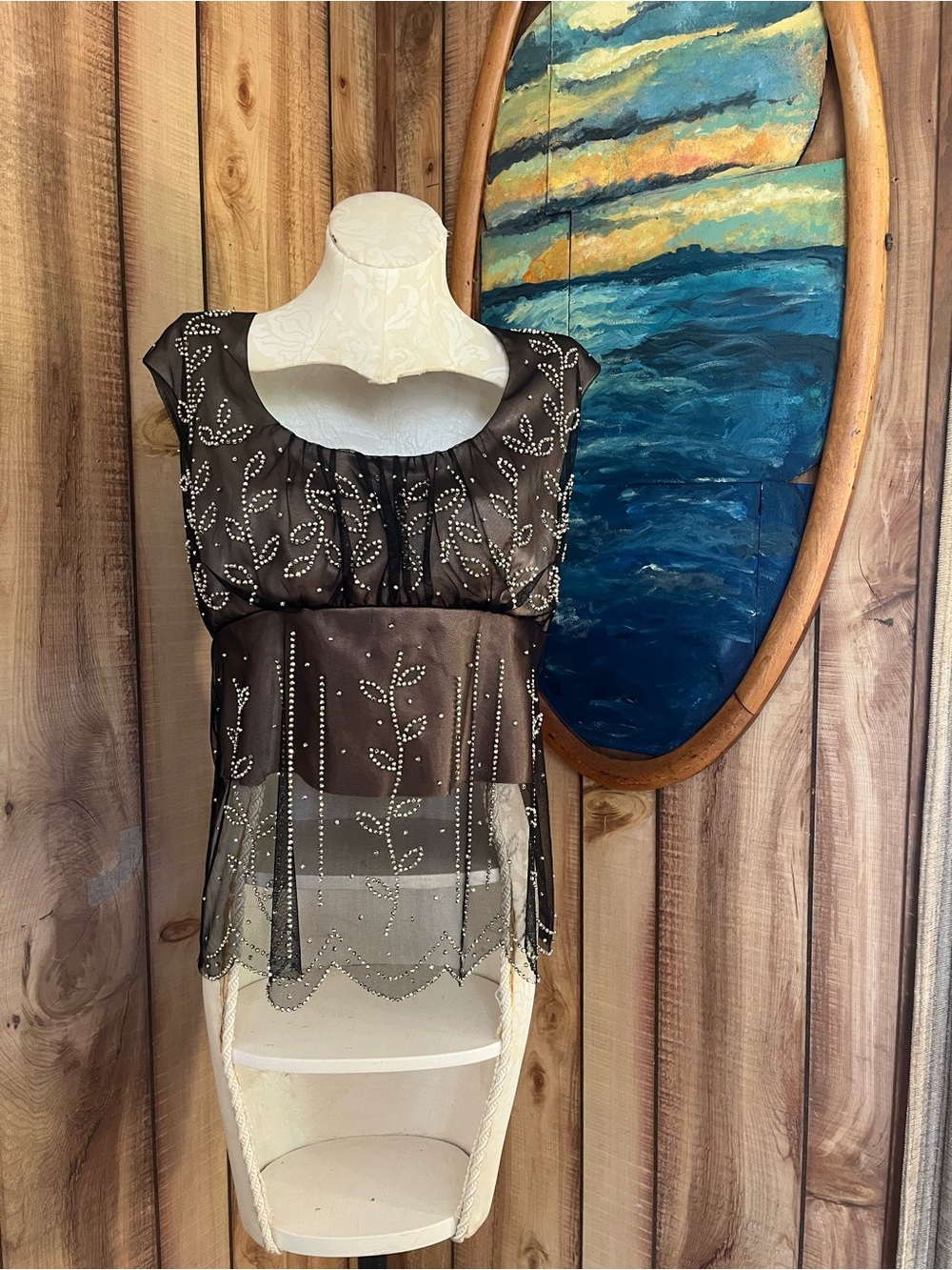 💋 Dressbarn Beaded Sheer Cap Sleeve Top